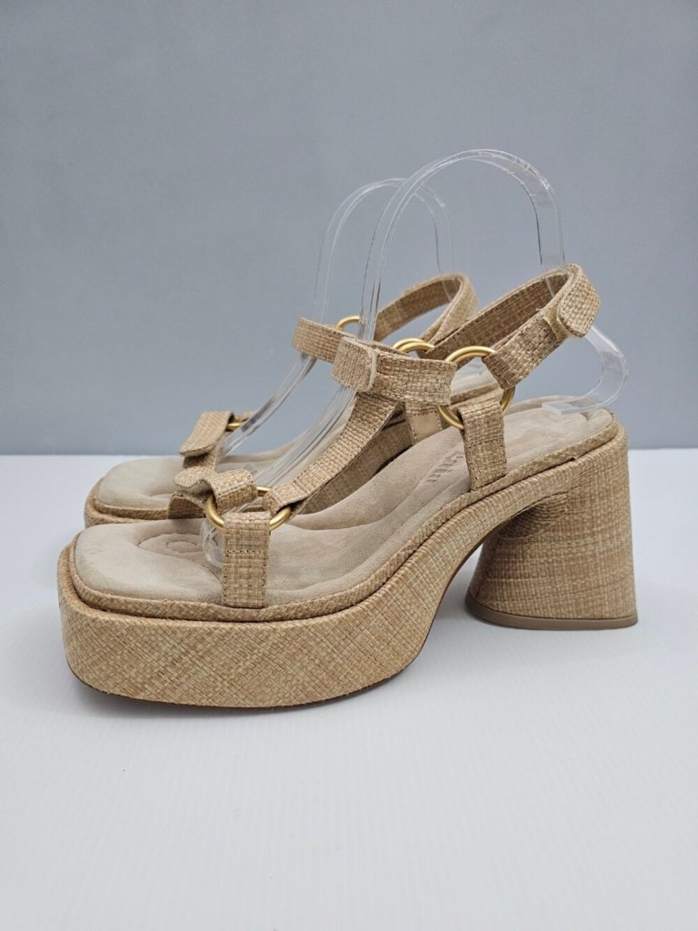 Cult Gaia Erin Platform Sandals Womens EU 39.5 Natural Woven Raffia Block Heel